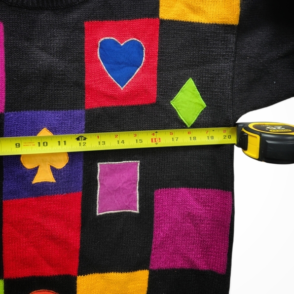 Vintage 90s Santoria Abstract Patchwork Sweater – Playing Card Graphic - Picture 4 of 6